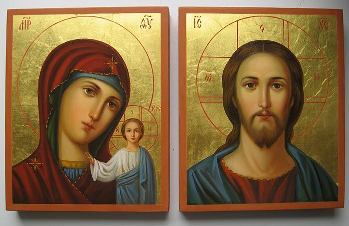 a pair of icons of the Lord and the Virgin