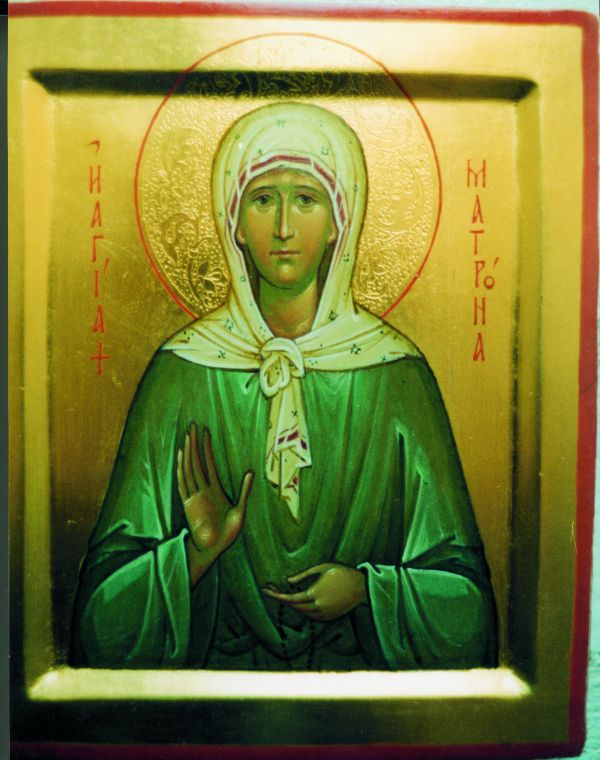 Holy Blessed Matrona handwritten icon on gold